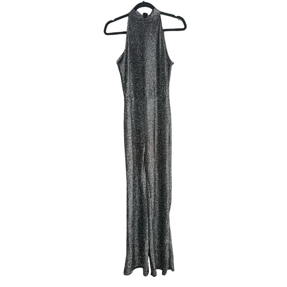 Sparkle Halter Neck Jumpsuit - Silver Metallic Shimmer - Picture 1 of 8